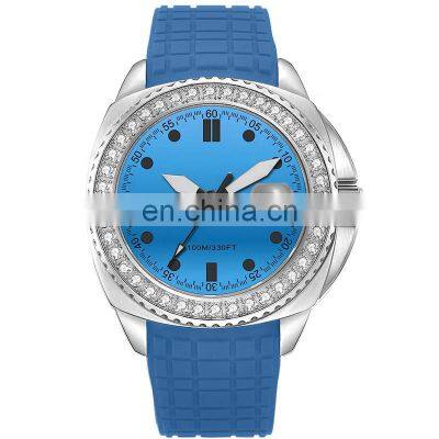 Customized logo cheap analog stainless steel minimalist diamond watch slim stone watch price for women