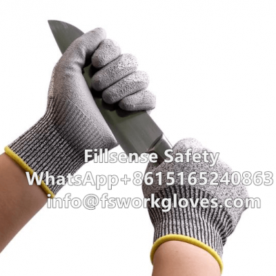 Anti Cut Level 5/C 13 Gauge UHMWPE/HPPE Liner PU Coated Cut Resistant Work Gloves Cut Level 5 Gloves