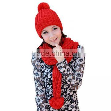Custom design acrylic knit glove with scarf hat