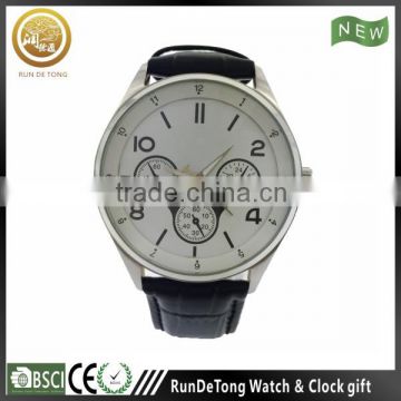 Simple white printing dial leather strap large wrist watch