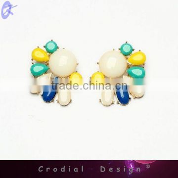 2014 New Product Lovely Jewelry Small Flower Color Crystal Earrings For Girls Jewelry