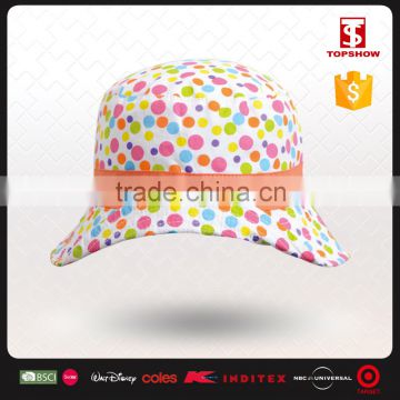 custom 100% cotton colorful dots print wide brim girl bob hats