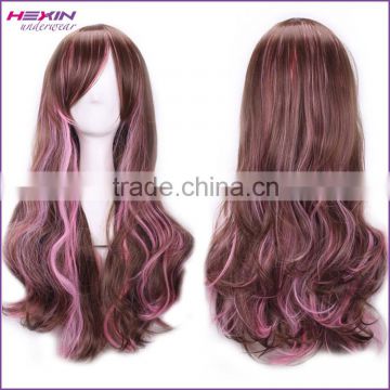 Cheap Hot Selling Brown with Pink Long Kinky Curly Wig