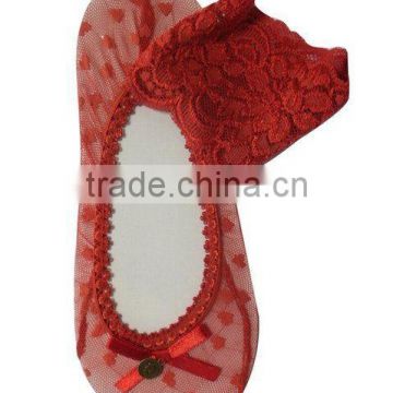 Ladies' fashion red lace footie socks