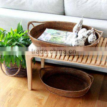 Oval Boat Rattan Tray Large and Medium Brown ( july.etop@exporttop.com)