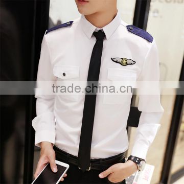 Juqian Cheap Fashion High Class OEM Cotton Man airline Pilot Uniform Shirt Long Sleeve White pilot uniform shirts Wholesale