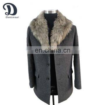 Mens wool coat with fur collar new style