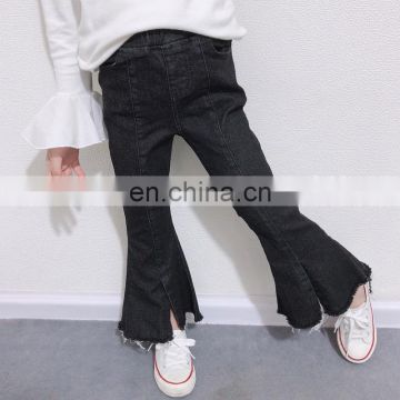 2020 autumn and winter new Korean girls black stretch flared pants split mid-waist jeans children's all-match trousers