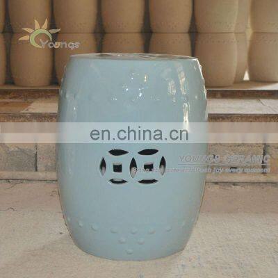 Chinese Ceramic Porcelain Pale Blue Stools For Outdoor Garden