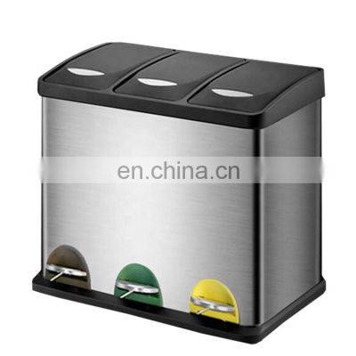 Two and three compartments indoor kitchen recycling pedal bin household recycling bin stainless steel recycle bin