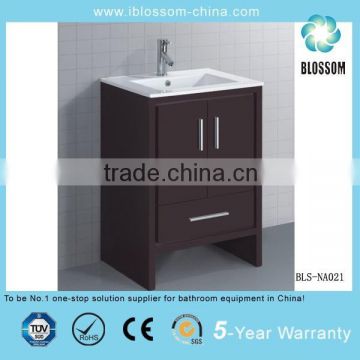 Single bathroom cabinet solid wood vanity with ceramic basin