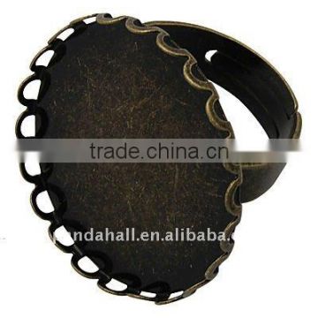 Brass Ring Settings, Antique Bronze, Oval, Ring: about 17.5mm; Tray: about 18.5x25.5mm(KK-Q034-AB)