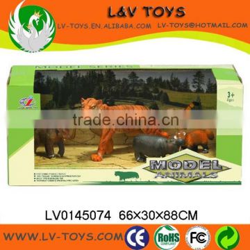 Simulation plastic jungle wild animals toys tiger,elephant and hippo 3 in 1