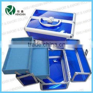 Blue acrylic cosmetic case, portable makeup case (HX-NC88)