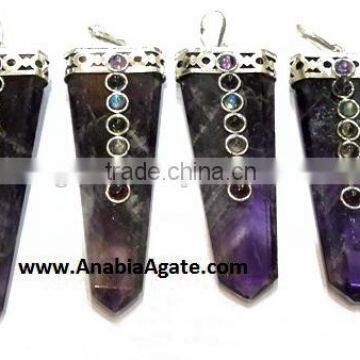 Amethyst Chakra Flat Stick Pendant With Chakra Cabs