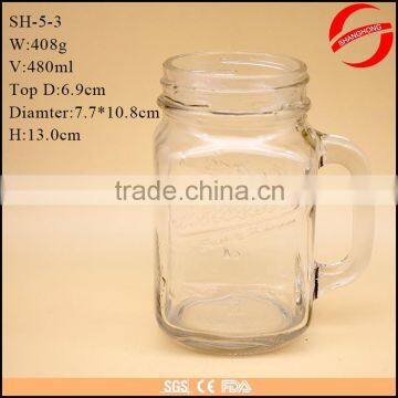 Factory price 480ml glass jar with handle for sale