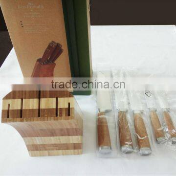 6pc stainless steel bamboo handle knife with block set