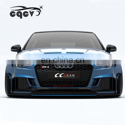 Wide body kit for Audi RS3 engine cover hood wide fenders carbon fiber front lip side skirts rear diffuser wing/trunk spoiler