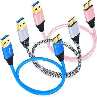 Micro USB 3.0 Cable – USB Type A to Micro B Fast Charger Cable with Gold-Plated Connectors for Samsung Galaxy S5, Note 3, Hard Drive - Blue White Pink