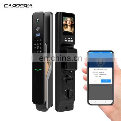 simple stylish fingerprint password card Smart door lock with visual cat eye,automatic capture pictures upload phone function