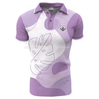 White and Purple 2022 Customized Sublimation Polo Shirt with Short Sleeves