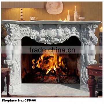 White Figure Statue Carved Stone Antique Fireplace Mantels