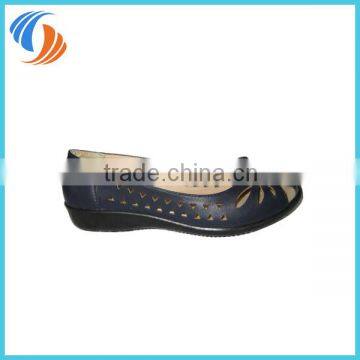 Women Summer Navy Flower Triangle Small Holes PU Leather Shoes