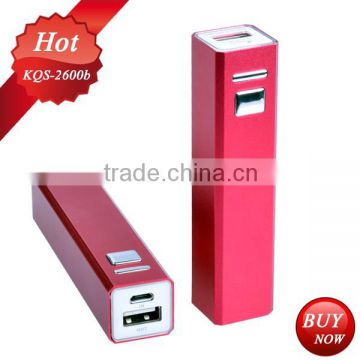 luxury colors square 2600mAh power bank with LED lighting can use to gift