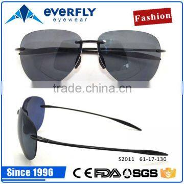 High quality aviator shape super light TR90 sunglass rimless sunglasses with slim thinner temple 2016 sunglasses