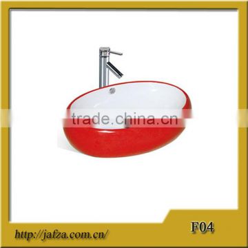 F04 Hot selling ceramic red oval basin colored basin white inside and red outside wash basin