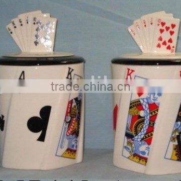 ceramic jar with decal poker image