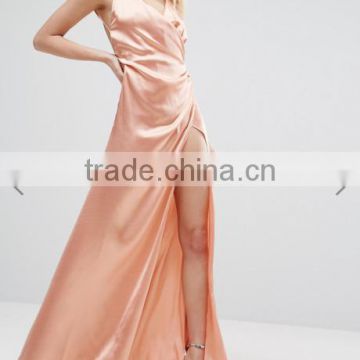 guangzhou clothing oem summer thigh split party satin maxi dress