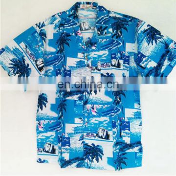 Coconut tree printing beach shirts, cheap hawaiian shirts, printed cotton shirts