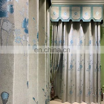 Luxury chenille jacquard blackout curtain with grommet for living room curtains with attached valance