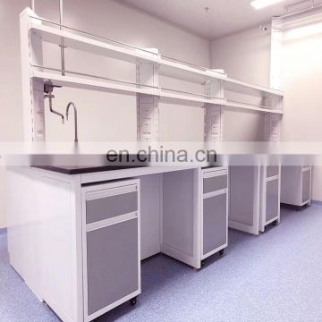 Floor mounted steel lab work table with drawers