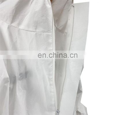 Elastic anti skid safety droplets hooded protective disposable isolation coverall hazmat suit clothing with knit cuff