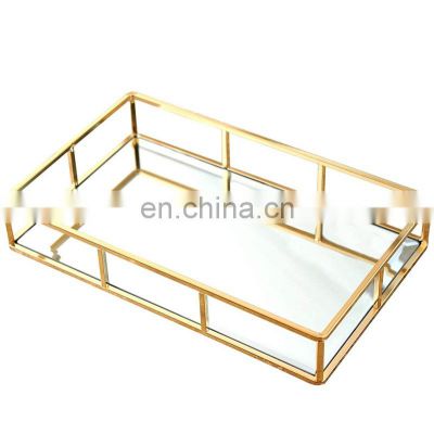 Top1 Gold Square Mirror Tray Decorative Metal Tray Vanity Tray For Home Decor