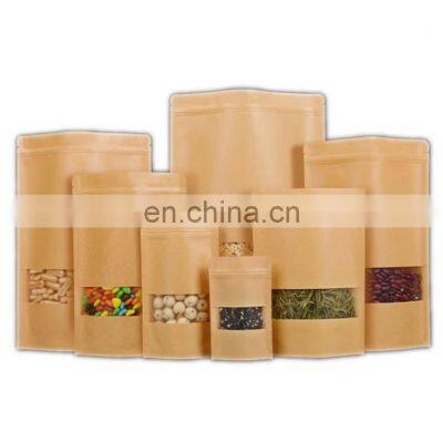 Sale Of Stand Up Zipper Brown Kraft Paper Resealable Food Paper Bags With Clear Window