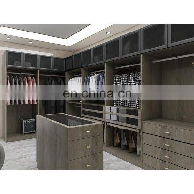 Factory customized modern bedroom wardrobes glass top island closet designs for dressing room