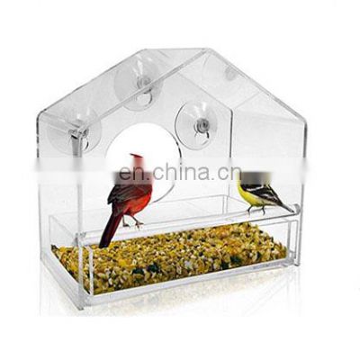 with suction cups holder shaped house acrylic window bird feeder