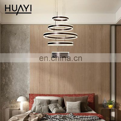 HUAYI Good Quality Artistic Style Hotel Villa Indoor Decoration Iron Aluminum PC Round Pendant Light