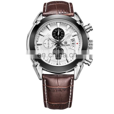 MEGIR 2020 Casual Watch Luxury Men's Brand Quartz Wrist Watch Men's Genuine Leather Military Sport Watch