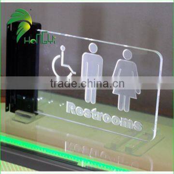 Restroom crystal transparent cheap acrylic LED light sign board