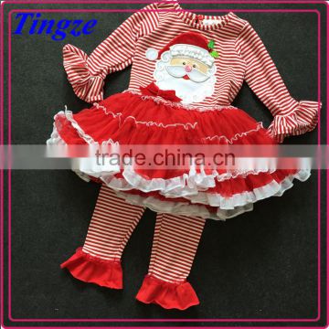 Kids Holiday Clothing Set Baby Girls Ruffle Pant Outfit baby girls santa Christmas cotton autumn clothes set TR-CA44