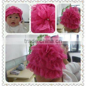 whole sale! adorbale baby lace hat ,Newborn Infant Baby Beanies Fancy Hot Pink Lace Hat