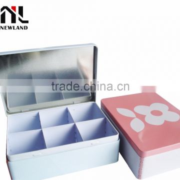 Thin metal tin box with 6 small grids