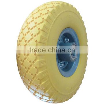 10inch 3.00-4 FLAT FREE PU wheel with high quality ball bearing metal rim