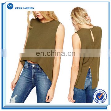 Bare Midriff Crop Top Quality Crew Neck Tank Special Blouse Designs Sleeveless Women Blouse