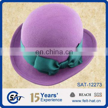 purple Australia wool felt bowler hat with green bowtie