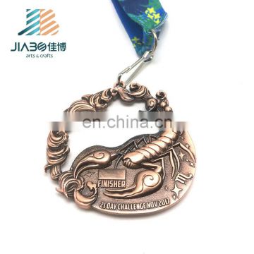 Zinc Alloy Custom wholesale animal logos sports antique copper 3d cut out design metal medals